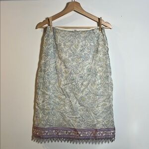 Deborah Lindquist Floral Print Skirt with Purple Trim & Beads